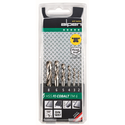 Alpen 6pc HSS Cobalt Stub Drill Set